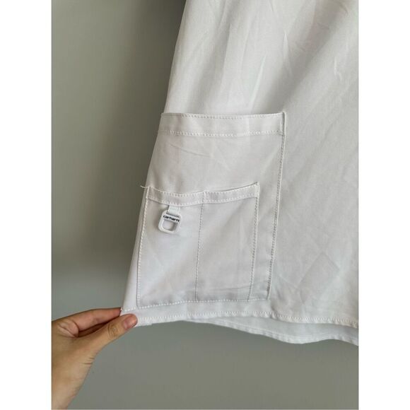 carhartt force women’s v neck scrub short sleeve top white pockets size 2X - Picture 2 of 9